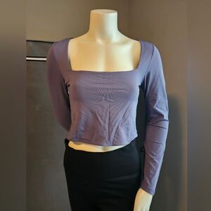 90 Degree, Large, Yale/Sapphire Blue, Crop Top, Square Neck, Long Sleeve